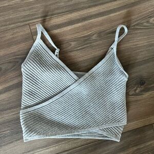 Aerie Light Gray Ribbed Wrap Top